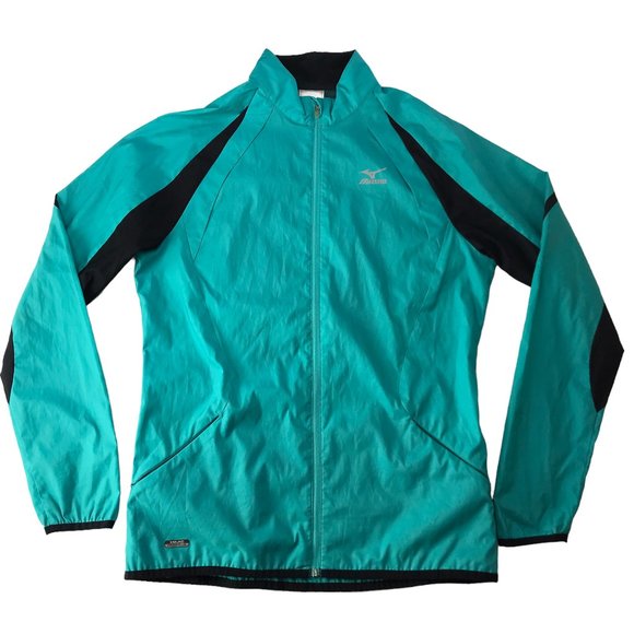 MIZUNO Athletic Windbreaker Warm Up Jacket Teal Green.  Black.  Mock Neck Zip M - Picture 5 of 12